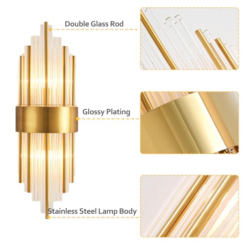 Image of Aomesinc Modern Crystal Wall Light Fixtures Gold Wall Sconce Brushed Wall Lamp for Bedroom Living Room Bathroom Vanity Bedside Hallway Gold(Without Bulb)