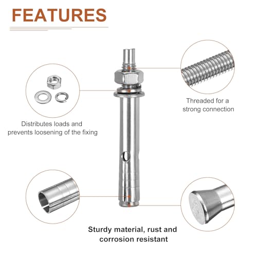 Image of DTGN M6 x 60 Expansion Bolts - 25Pack- Good for Concrete Dry Brick Block Walls - 304 Stainless Steel - Silver