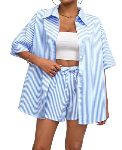 Rayson Completo Donna Estivo Righe 2 Pezzi Camicia...