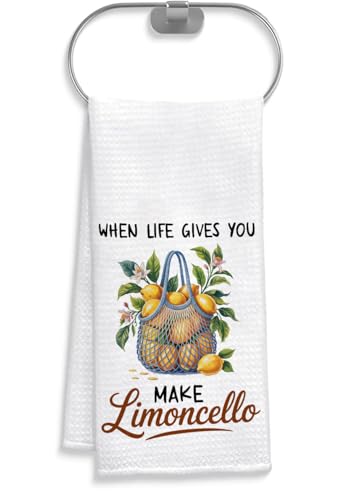 CoCray66 When Life Gives You Make Limoncello Kitchen Towel - Funny Cute Lemon Towel Gift for Wine Lover - Humor Sarcastic - Winemaker - Housewarming Gift - Soft & Absorbent Kitchen Towels