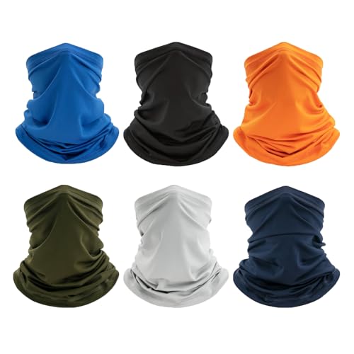 Jelbolin Neck Gaiter Bandana Face Mask: 6 Pack Cooling Gator Mask Breathable Face Cover Ski Neck Scarf Protection from Dust Sun for Men Women Motorcycle Running Gaitor Facemask Balaclava, Blue