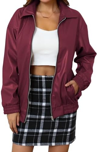 We1Fit Womens Oversized Faux Leather Jacket 2025 Fashion Outfits Motorcycle Zip Up Bomber Biker Coats Winter Fall Clothes