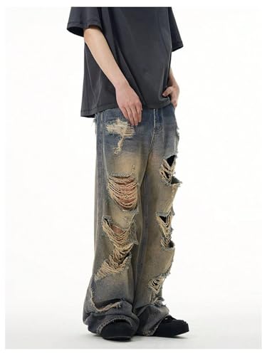 Verdusa Men's Hip Hop Ripped Distressed Jeans Straight Leg Vintage Washed Denim Pants Streetwear2