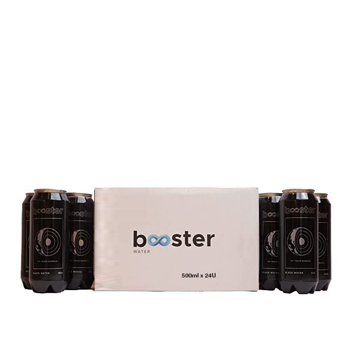 Image of Booster Black Alkaline Drink | Superior Hydration With Infused Essential Minerals | 8+ pH Alkaline (500 ML Each Can) Better than Bottled Water & Mineral water(Pack of 24)