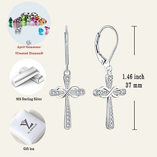 Yl Cross Earrings Sterling Silver Infinity Dangle Drop Earrings Cubic Zirconia Criss Leverback Jewelry #TOP5