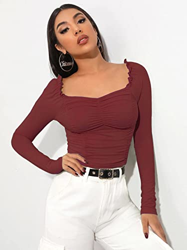 Image of Shasmi Women's & Girl's Full Sleeve, Sweat Hear Neck, Frill Trim Ruched Crop Top for Women, Tops, T-Shirts for Girls (TOP 71)