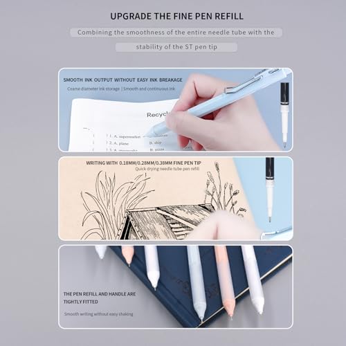 Image of 6 Pack Black Gel Ink Pens, 0.18mm /0.28mm /0.38mm, Ultra Fine Point with Silicone Handle, Cute Retractable Pens for Journal, Note Taking, Sketching, Drawing, Stationery