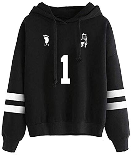 YIMIAO Garçon Hommes Volleyball Junior Sweat à Capuche Haikyuu Femmes Pull Unisexe Japonais Anime Karasuno High School Adolescents Sweatshirt(M) Cover