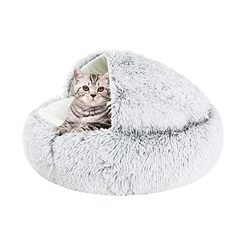 Shujin Katzenhöhle Plüsch Katzenbett 2 in 1 Faltbar Kuschelhöhle Halbgeschlossenes Schlafsack Warm Rund Waschbar Katzenhaus Schlafplatz Bett Cover