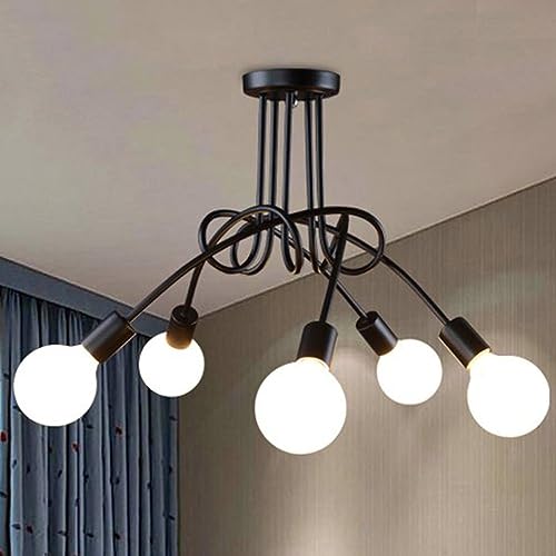 Plafonnier Spoutnik Noir Luminaire Rustique Vintage pour Cuisine et Chambre