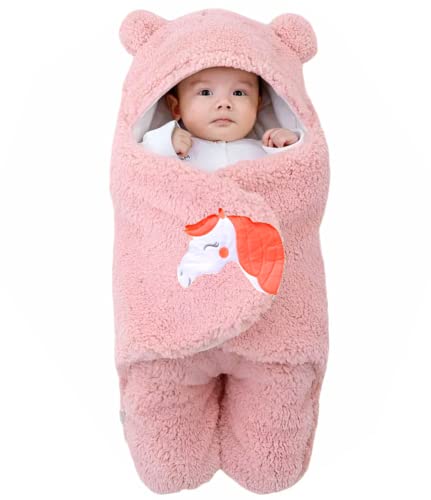 Image of BRANDONN Baby Blanket Newborn Gift Pack Swaddle Wrapper with Bear Hood, Ultra-Soft Premium Flannel Fabric, 0-9 Months, Length 68 cm x Width 68 cm
