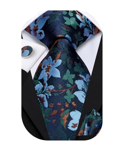 Image of Dubulle Mens Tie Set Solid Paisley Silk Striped Necktie for Men with Cufflinks Tie and Pocket Square