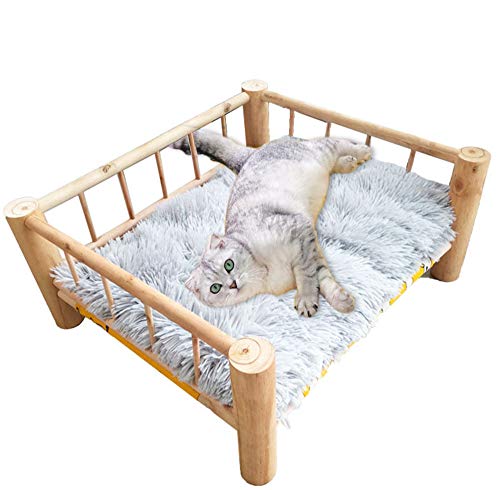 ping bu Amaca rialzata per gatti e cani, lavabile, struttura in legno staccabile, per alleviare l'ansia, per conigli, gatti, gattini, cuccioli di piccola taglia (letto + coperta)