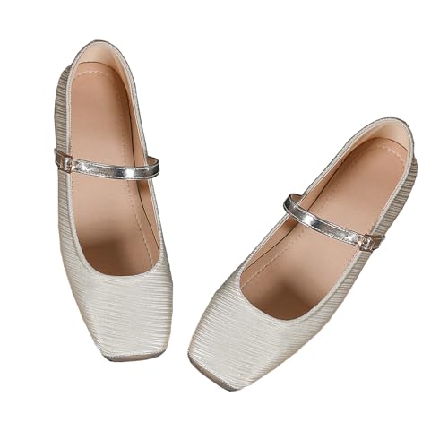 Women Square Toe Mary Jane Shoes Comfortable Ankle Strap Flats