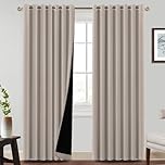 BellaHills 100% Blackout Curtains for Bedroom Thermal Insulated Blackout Curtain Heat and Full Light Blocking Eyelet Curtains for Living Room with Black Liner 2 Panels, 90 x 90 Inch, Natural Sand