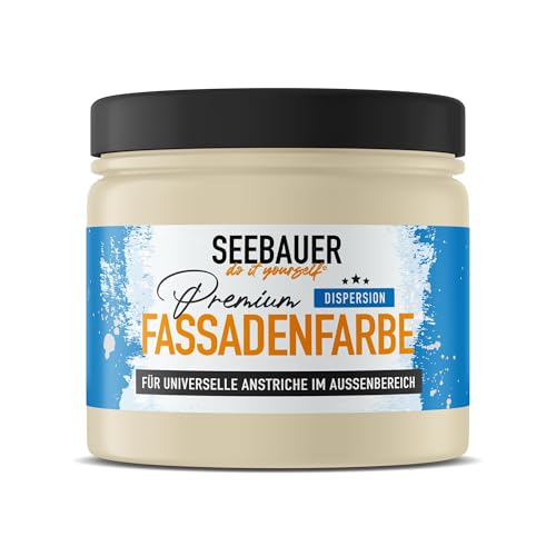 SEEBAUER diy Universal-Fassadenfarbe Beige 300ML für Außen (No. 433 Vanilla Cream) Hoch deckende Fassadenfarbe mit Wetterschutz - Geeignet für Putz, Mauerwerk und Beton