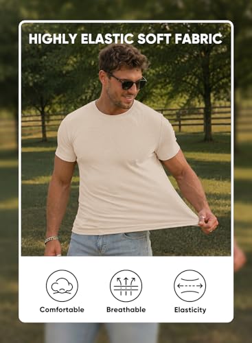 Image of JMIERR Mens Short Sleeve T Shirt Summer Muscle Slim Fitted Crewneck Longline Tees Shirts for Gym Workout