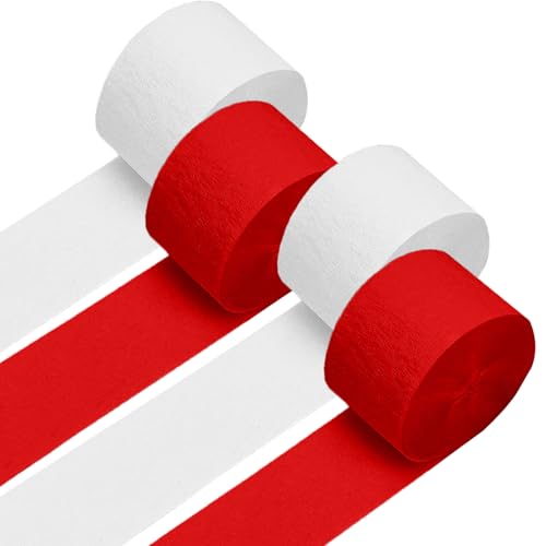 4 Crepe Paper Streamers Rolls, 328Ft Pack Of Red And White Crepe Paper For Birthday Baby Shower Wedding Christmas Valentines Day Party Decorations (1.8 Inch X 82 Ft/Roll)