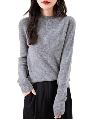 Image of Chanyarn Women's 100% Merino Wool Seamless Sweater Mock Neck First-Line Ready to Wear Long Sleeve Ribbed Knit Pullover