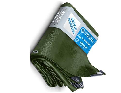 etm - Bâche de Protection Imperméable avec Oeillet pour Usage Extérieur Intérieur - Étanche, Résistante aux UV pour Bateaux, Chantiers, Travaux - Densité 140 g/m², Vert 1,5x6 m