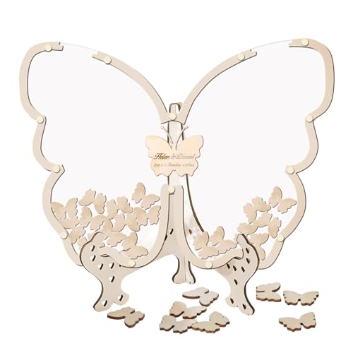 Libro de invitados de mariposa | Libro de visitas con marco de mariposa de madera | Alternativas de libro de invitados de ducha con diseño de mariposas | Caja de regalo de mariposas | Recuerdos