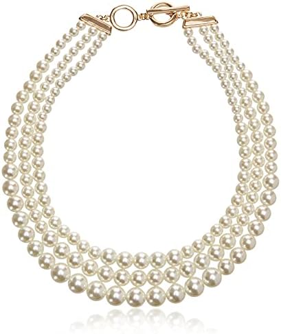 Anne Klein Women's Gold-Tone Blanc Pearl Collar Necklace, Gold/ White, 0
