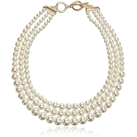 Anne Klein Women's Gold-Tone Blanc Pearl Collar Necklace Cover