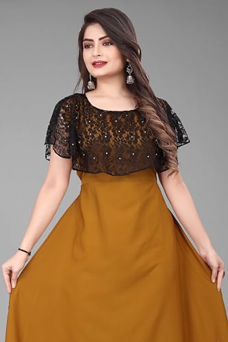 Image of Women's Poly Crepe Round Neck Plain Gown Dress