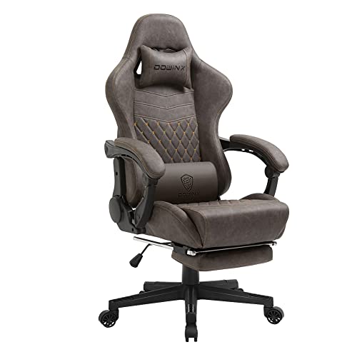 Dowinx Chaise de Gaming Racing Gamer avec Soutien Lombaire de Massage, Fauteuil de Jeu Ergonomique avec Coussin de Printemps, Chaise de Bureau en Cuir PU Chaise pivotant réglable(Marron) Cover