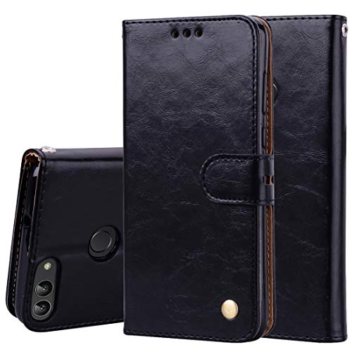 compatibile con HUAWEI P SMART (FIG-LX1 FIG-L21 / ENJOY 7S (5.65) Custodia Cover Case Stand flip Libro Gel Silicone TPU Magnetica protezione Portafoglio Eco Pelle Porta Carte (Nero)