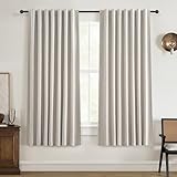 QJmydeco Short Length Blackout Curtains for Bedroom 63 Inch Length Pretty Custom Drapes Thermal Kitchen Traverse Curtains with Hooks for Track/Back Tab Basement Window Natural Cream(50W x 63L 2Panels)