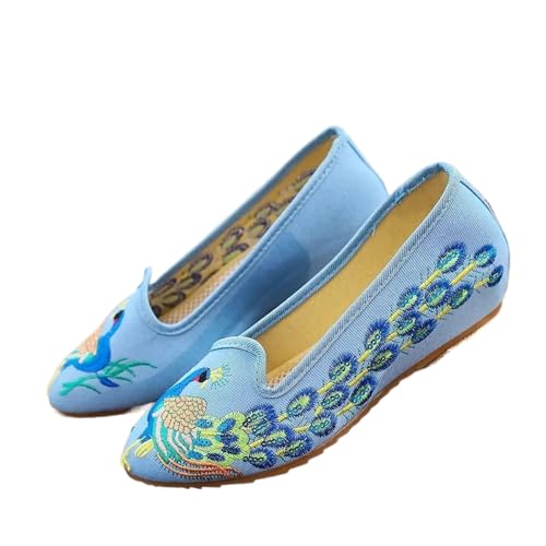 Chaussures plates bout pointu pour femmes en toile bleu de marche respirante