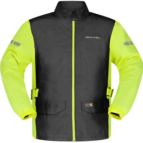 Richa Monsoon - Giacca impermeabile antivento da moto, Nero / Fluo, XL