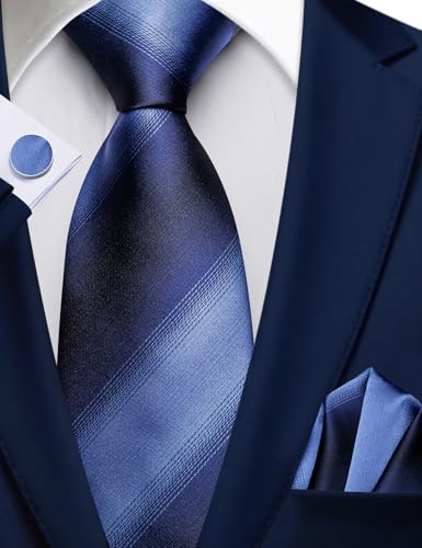 Image of Barry.Wang Plaid Ties for Men Silk Necktie Handkerchief Cuff Links Set