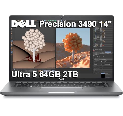Image of Dell Precision 3490 Mobile Workstation AI PC Laptop (14 inch FHD, Intel 14-Core Ultra 5 135H (> i7-1355U), 64GB DDR5 RAM, 2TB SSD) for Business, Engineer, 2x Thunderbolt 4, 1080p RGB Webcam, Win 11 Pro