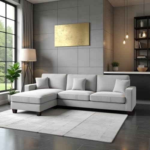 Image of Torque - Moscow 4 Seater Mini L Shape Fabric Sofa Set (Left Side, Light Grey) for Living Room, Bedroom, Home, Office Furniture | 1 Year Warranty.