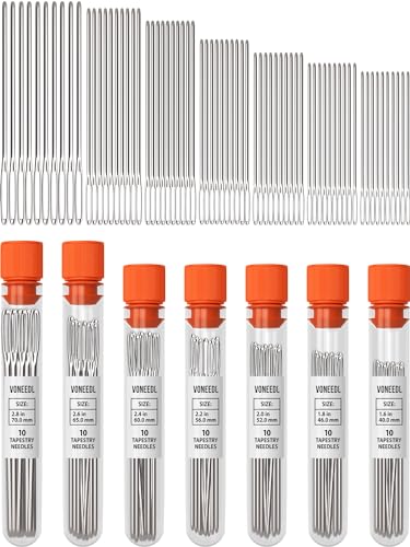 Image of VONEEDL Large Eye Blunt Tapestry Needles (Pack of 70) - 7 Sizes with 7 Storage Tubes - Stainless Steel - Perfect for Darning, Embroidery, Cross-Stitching, Crafting, Knitting, Weaving, and DIY
