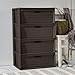 4 Drawer Storage Tower, Wide Plastic Dresser with Decorative Cross-Weave Drawers, Easy Assembly Tool-Free Vertical File Cabinet for Bedroom Living Room Office, Brown