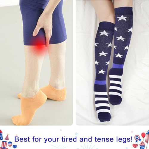 Junely American Flag Compression Socks Patriotic Knee High Socks for 4th of July Running Athletic Nurses Pregnant Women Work Support Travel Flight Sports Gifts Red White Blue4