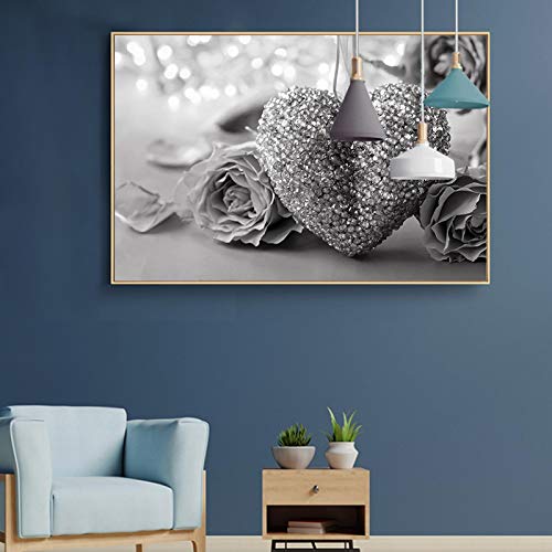 Toile murale rose et coeur nordique 70x100 cm pour décoration de salon