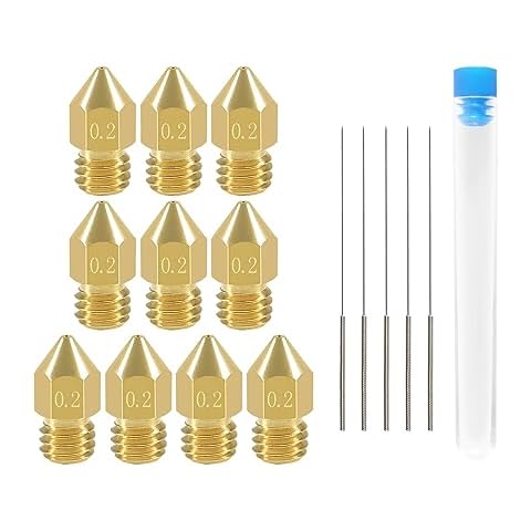 Aokin 10 Pcs 0.2mm 3D Printer Nozzles MK8 Extruder Nozzles and 5 Pcs 0.15mm Stainless Steel Nozzle Cleaning Needles for Creality Ender 3/3 Pro/3 V2, Ender 5/5 Pro, CR-10/10S, Makerbot, Anet A8 Cover
