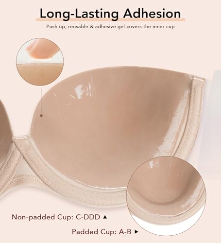 Image of Sticky Strapless Backless Push Up Bras for Women Self Adhesive Underwired Padded Reusable Stick on Bra