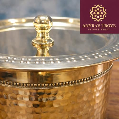 Image of ANYRA'S TROVE Pure Brass Handi with Lid(1.25L) Kalai Coating |Traditional Pital Cooking Pot|Milk Pot|Pital Tope|Tapeli|Handmade Golden Finish Brass Utensil for Home Chefs & Gifting(1250ML)