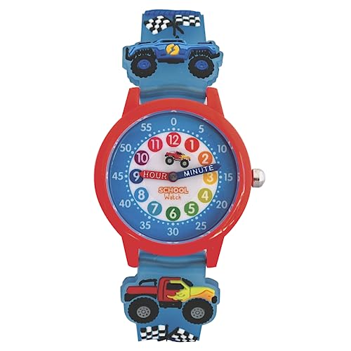 Image of Kids 3D Band First Watch - Analog Color Watch - Monster Trucks, Dinosaurs, Spider - Time Teacher - Girls, Boys, Children - School Watch