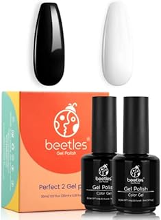 Beetles Gel Nail Polish Kit- 2 Pcs 15ml Black White Colors Gel Polish Set Soak Off LED Nail Gel Polish Nail Art Manicure Salon DIY at Home Design Decorations