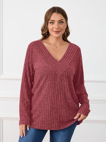 Image of BELAROI Womens Plus Size Sweaters V Neck Fall Tunic Top Pullover Shirts