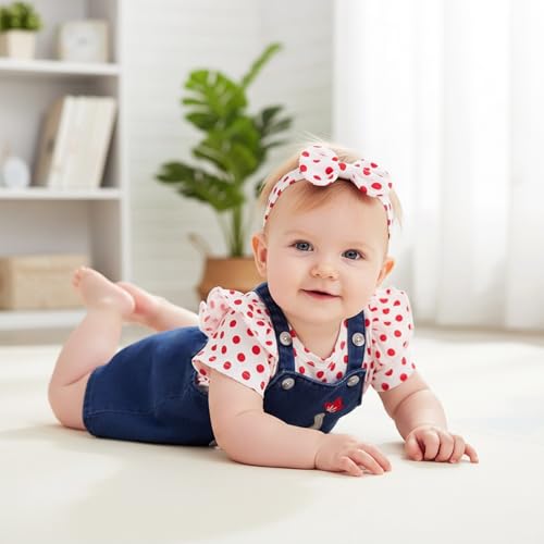 Image of Baby Girl Clothes Newborn Ruffle Romper Elephant Jeans Skirt 0-18M | Soft Romper, Adjustable Jean Skirt with Headband Elephant Butterfly Design, Snap Closure, Everyday Wear
