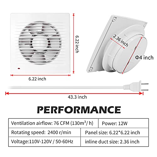 Hugoome Exhaust Fan, 12W Ventilation Extractor With Anti-Backflow Check Valve Ultra Thin, Window And Wall Mount Vent Fans For Kitchen Bathroom Greenhouse Garage (4 Inch / 110V) Thin Fan #TOP5