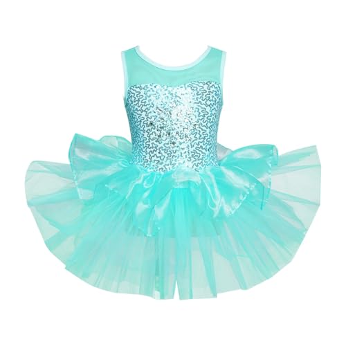 SPSNCXFN Tutú de Ballet para niña Niños Niñas Ballet Danza tutú sin Mangas Lentejuelas Brillantes Leotardos Vestido Bailarina Gimnasia Patinaje Puesta en Escena Ropa de Baile(Green,4)