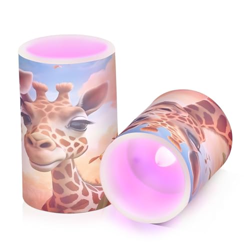 ALAZA Giraffe (2) Flickering Flameless Candles Battery Operated with Remote Timer,Tea Light Candles LED Pillar Votive Candles Set of 2 for Outdoor Indoor Decorations